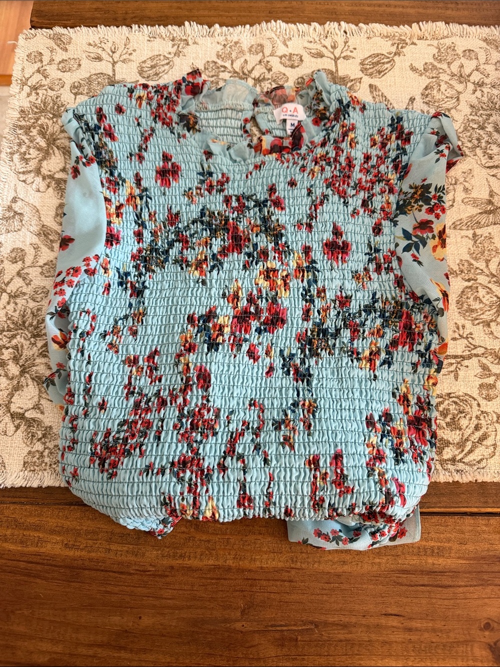 Light Blue Floral Smocked Women's Top